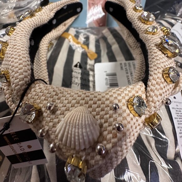 Lele Sadoughi Shellona Crystal Knotted Headband in Silver Sand